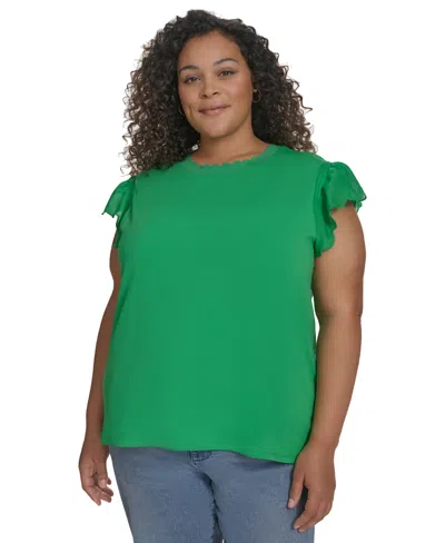 Karl Lagerfeld Plus Size Ruffled-sleeve Knit Top, Exclusively At Macy's In Flore Green