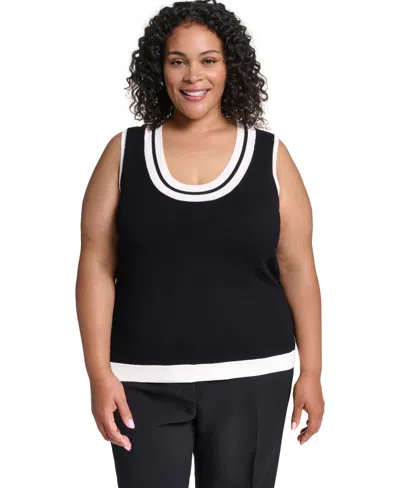 Karl Lagerfeld Plus Size Scoop Neck Knit Tank Top In Black