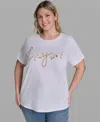 Karl Lagerfeld Plus Size Script Bonjour T-shirt In White