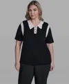 Karl Lagerfeld Plus Size Solid Short-sleeve Polo Sweater In Multi