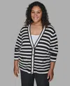 Karl Lagerfeld Plus Size V-neck Button Front Cardigan In Multi
