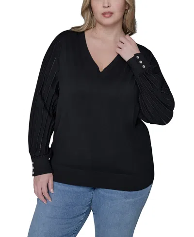 Karl Lagerfeld Plus Size V-neck Long-sleeve Sweater In Black