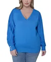 Karl Lagerfeld Plus Size V-neck Long-sleeve Sweater In Blue