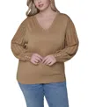Karl Lagerfeld Plus Size V-neck Long-sleeve Sweater In Brown