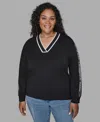 Karl Lagerfeld Plus Size V-neck Side Logo Sweater In Multi