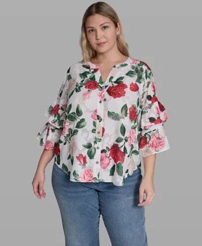 Karl Lagerfeld Plus Size V-neck Floral-print Blouse In Multi