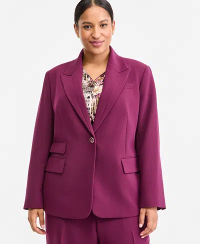 Karl Lagerfeld Plus Size One-button Woven Blazer In Purple