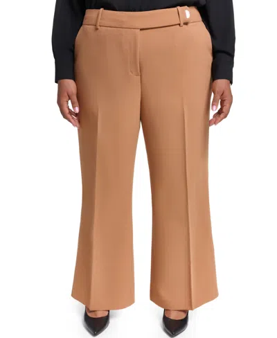 Karl Lagerfeld Plus Size Wide Leg Mid-rise Woven Pants In Brown