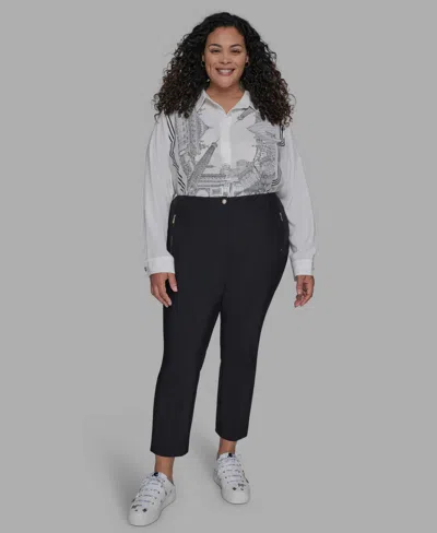 Karl Lagerfeld Plus Size Zip-pocket Slim Pants In Black