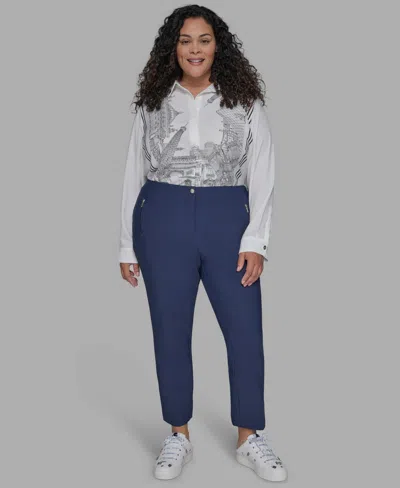 Karl Lagerfeld Plus Size Zip-pocket Slim Pants In Blue