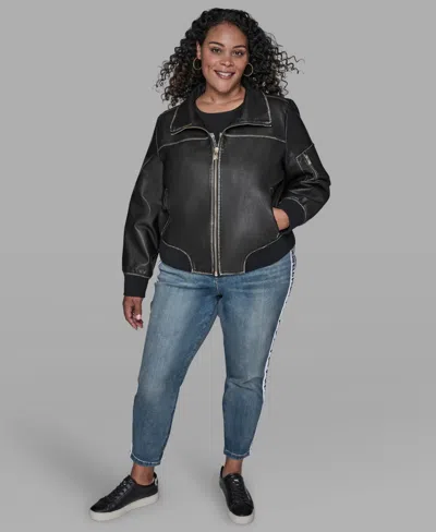 Karl Lagerfeld Plus Size Zip Up Jacket In Black
