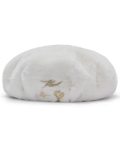 Karl Lagerfeld Plush Faux-fur Beret Hat In Ivory