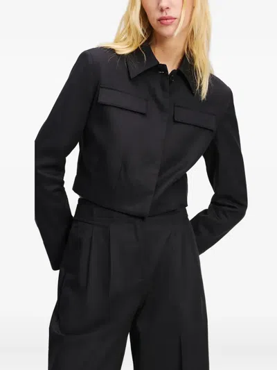 Karl Lagerfeld Pocket-detail Cropped Jacket In Black