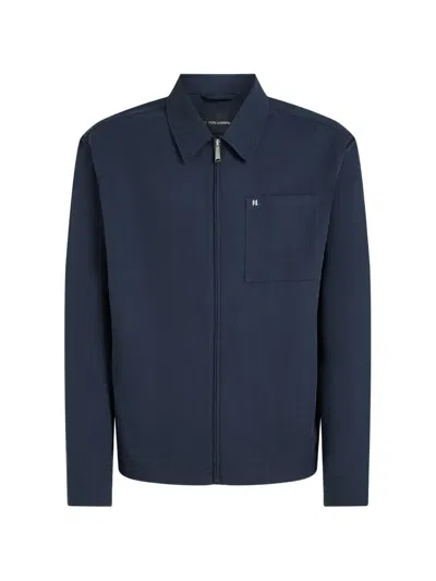 Karl Lagerfeld Pocket Linen Jacket In Blue