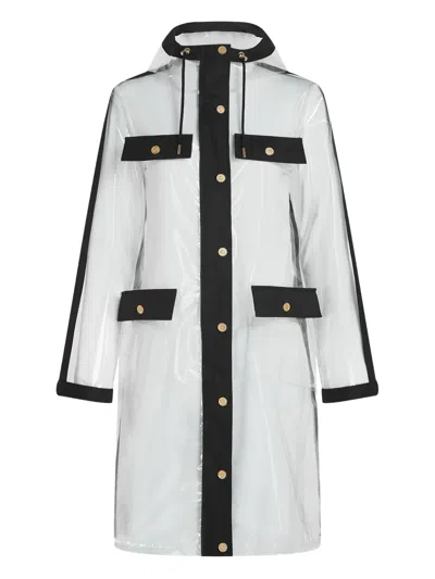 Karl Lagerfeld Pockets Hooded Raincoat In White