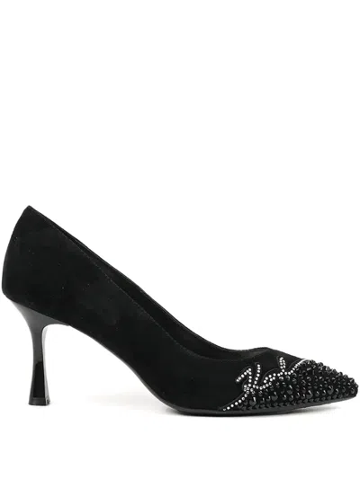 Karl Lagerfeld Pointed-toe Embellished Pumps In Black