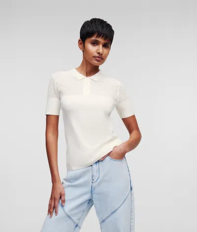 Karl Lagerfeld Pointelle Knitted Polo In White