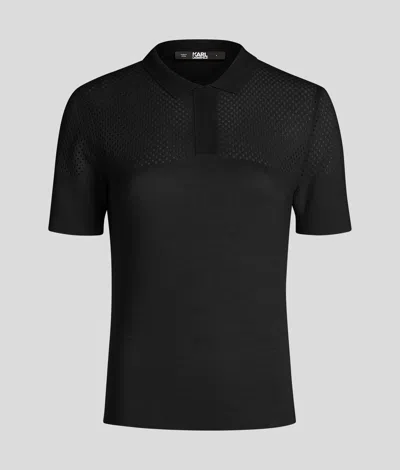 Karl Lagerfeld Pointelle Knitted Polo In Black