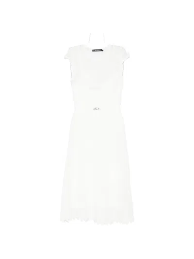 Karl Lagerfeld Belted Logo-plaque Knitted Midi Dress In White