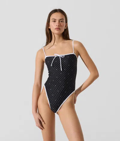 Karl Lagerfeld Polka Dot Cheeky Swimsuit In Black