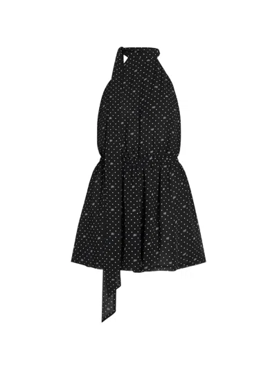 Karl Lagerfeld Polka-dot Halter-neck Playsuit In Black