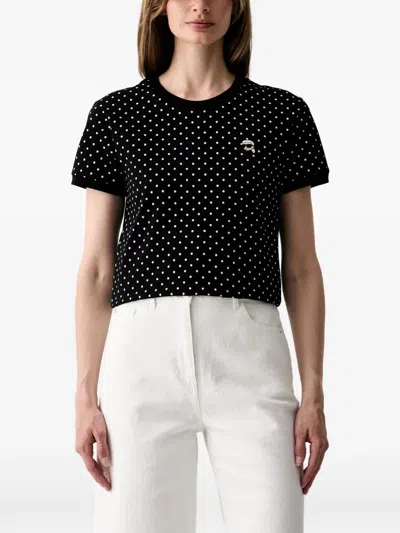 Karl Lagerfeld Polka-dot Logo-patch T-shirt In Black