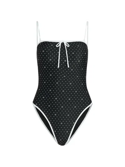 Karl Lagerfeld Polka Dot Cheeky Swimsuit In Black