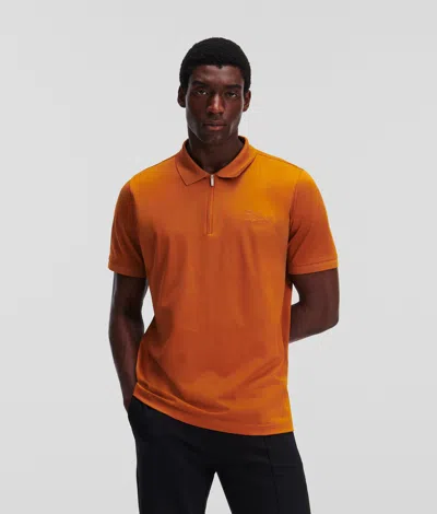 Karl Lagerfeld Polo With Zip Placket In Brown