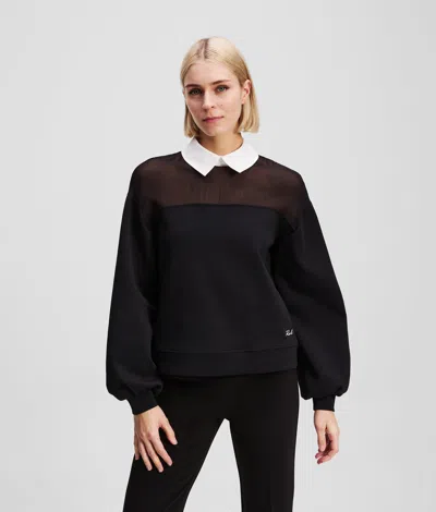 Karl Lagerfeld Poplin Collar Sweatshirt In Black
