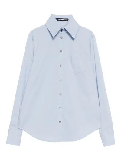 Karl Lagerfeld Poplin Long-sleeve Shirt In Blue