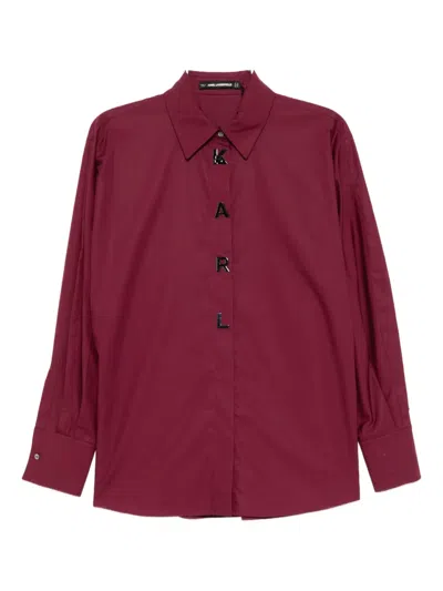 Karl Lagerfeld Poplin Press-stud Shirt In Burgundy