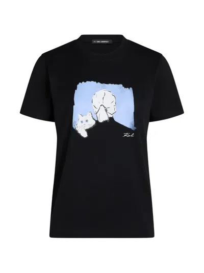 Karl Lagerfeld Illustrated Portrait T-shirt In Black
