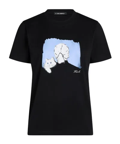 Karl Lagerfeld Illustrated Portrait T-shirt In Black