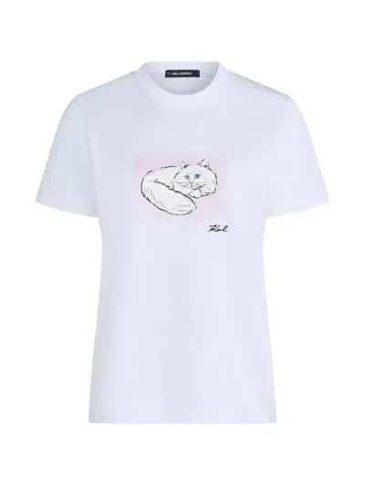 Karl Lagerfeld Illustrated Portrait T-shirt In White