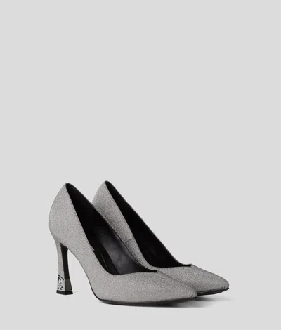 Karl Lagerfeld Premiere 90 Glitter Court Shoes In Silver