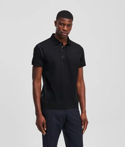 Karl Lagerfeld Press Button Polo Shirt In Black