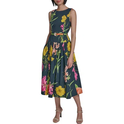 Karl Lagerfeld Print Cotton Midi Dress In Green