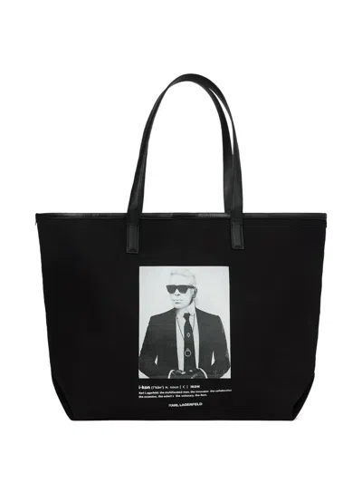 Karl Lagerfeld Print Tote Bag In Black