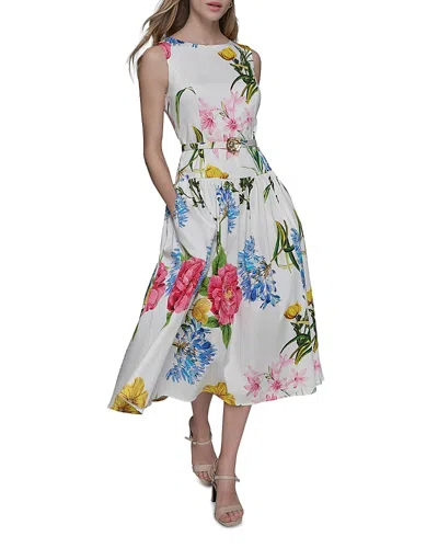 Karl Lagerfeld Printed A Line Dress In Soft White Multi