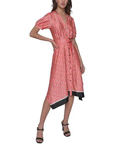 Karl Lagerfeld Printed Asymmetric Hem Shirtdress In Teaberry Combo