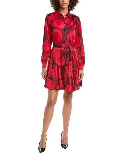 Karl Lagerfeld Printed Belted Woven Shirtdress In Red