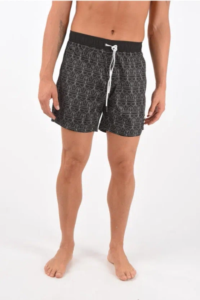 Karl Lagerfeld Printed Carry Over - Ikonic Aop Swim Shorts In Black