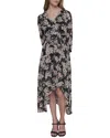 Karl Lagerfeld Printed Chiffon Floral Midi Dress In Black