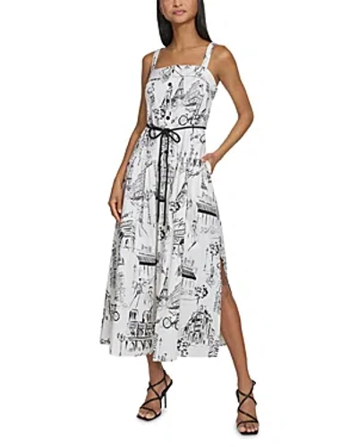 Karl Lagerfeld Printed Cotton Dress In Sft Wt,blk