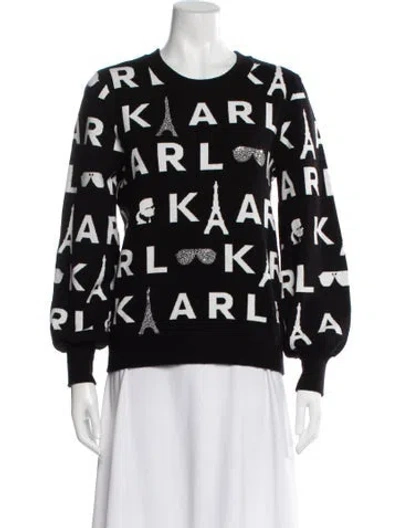 Pre-owned Karl Lagerfeld Printed Crew Neck Sweater In Black