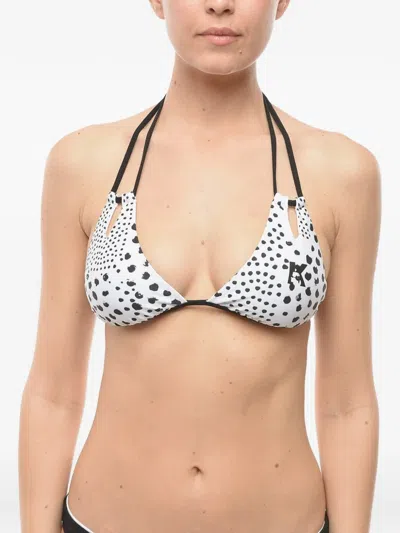 Karl Lagerfeld Printed Cut-out Bikini Top In White