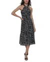 Karl Lagerfeld Printed Halter Neck Midi Dress In Black/soft White
