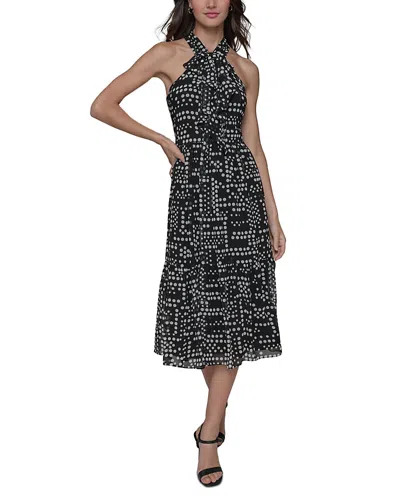 Karl Lagerfeld Printed Halter Neck Midi Dress In Black White