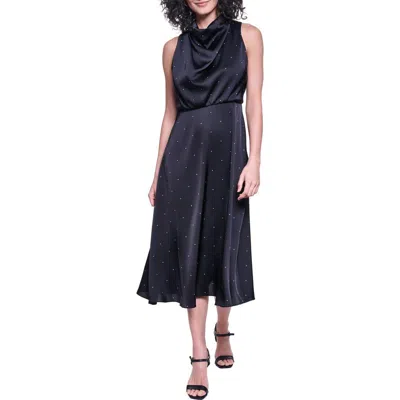 Karl Lagerfeld Printed Satin Cowlneck Midi Dress In Blue