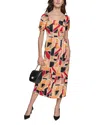 Karl Lagerfeld Womens Formal Midi Sheath Dress In Soft White/multi